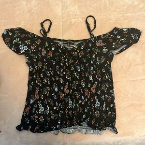 Black Floral Stretchy Croquette Off the Shoulder Crop Top